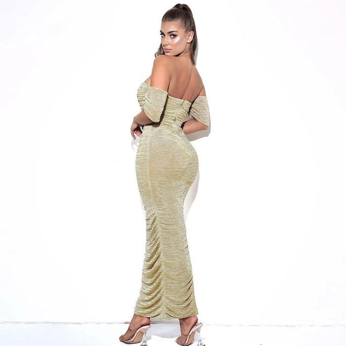 Fashion Off Shoulder Strapless Dress For Women Sexy Short Sleeve Celebrity  Runway Evening Party Maxi Dress
