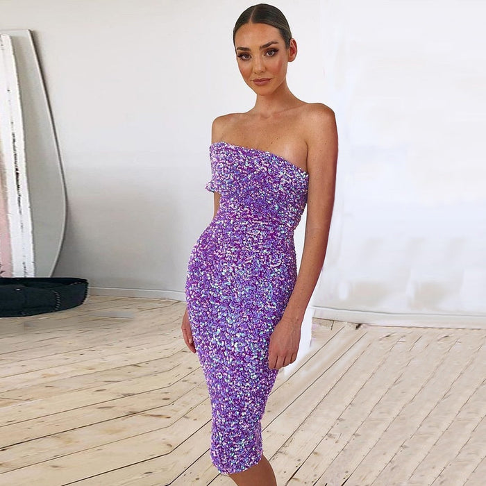 Violet Black Sequined Skinny Womens One Shoulder Mid length Party Spring Summer Cocktail Dress Violet Black Sequined Skinny Womens One Shoulder Mid length Party Spring Summer Cocktail Dress