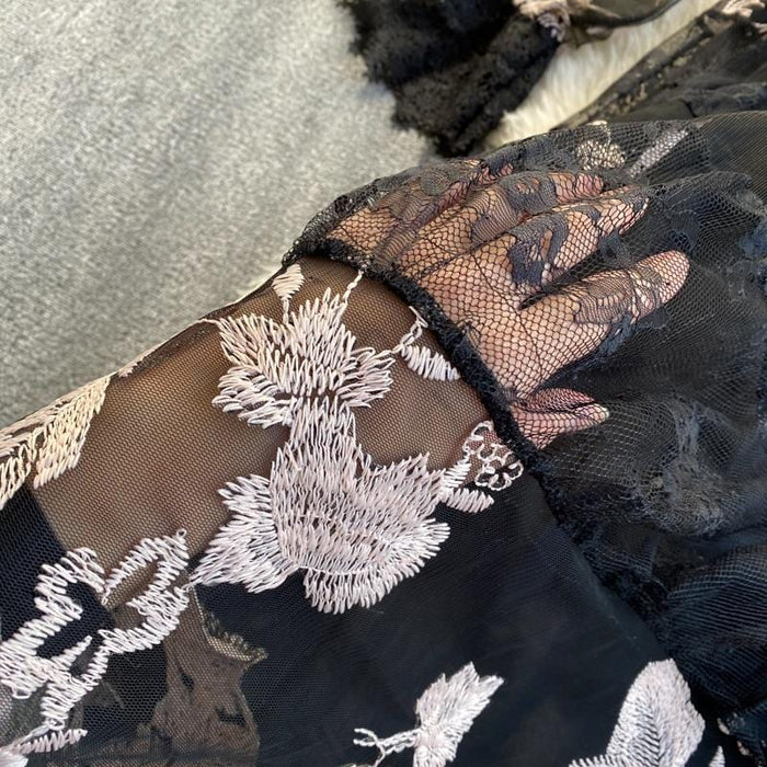 Dresses Fashion Runway Dress Spring Fall Women's Dress O Neck Flare Sleeve Flowers Embroidery Elegant Lace Long Dresses AwsomU