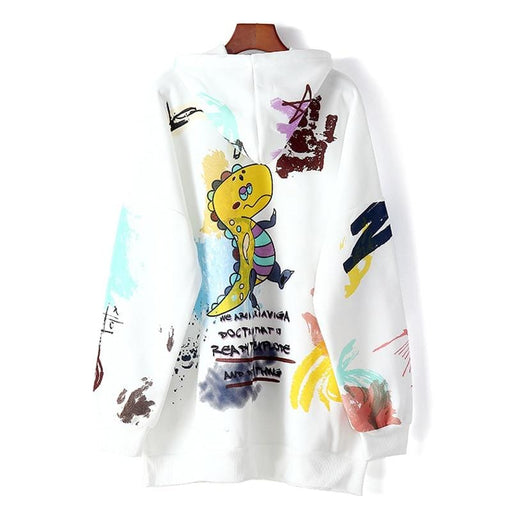 Women's Hoodie Cotton graffiti hooded sweatshirt women's fall and winter loose large version plus velvet warm hoodie jacket AwsomU