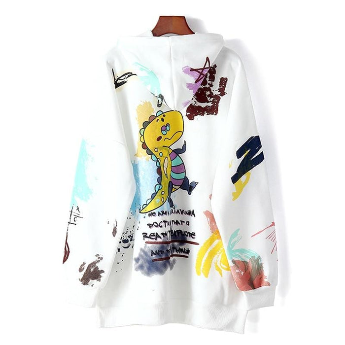 Women's Hoodie Cotton graffiti hooded sweatshirt women's fall and winter loose large version plus velvet warm hoodie jacket AwsomU