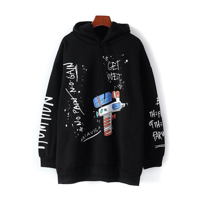 Women's Hoodie Cotton graffiti hooded sweatshirt women's fall and winter loose large version plus velvet warm hoodie jacket AwsomU