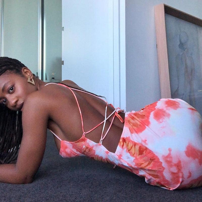 Dresses Tie Dye Print Fashion Sexy Backless Lace Up Midi Dresses Sleeveless Club Party Holiday Spaghetti Strap Sundress AwsomU