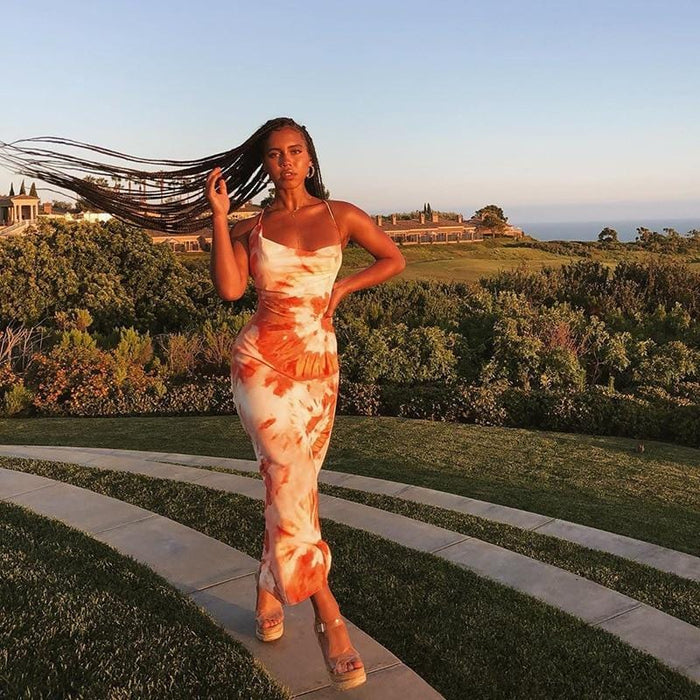 Dresses Tie Dye Print Fashion Sexy Backless Lace Up Midi Dresses Sleeveless Club Party Holiday Spaghetti Strap Sundress AwsomU