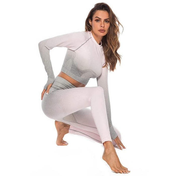 Women's Two Piece Suit Fashion Long Sleeve Tops Sport Suit Gym Fitness Tracksuit Women Clothing Lady Workout Shirt Pant Two Piece Women Sets AwsomU