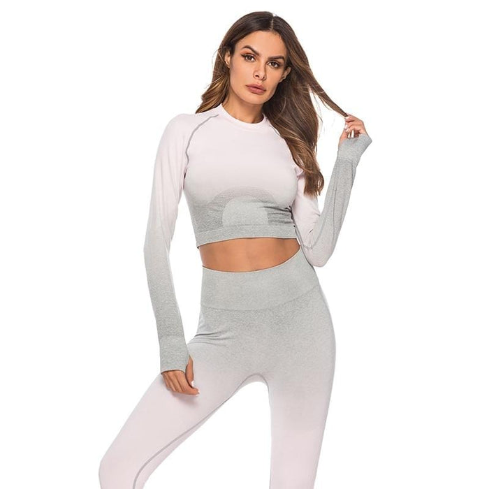 Women's Two Piece Suit Fashion Long Sleeve Tops Sport Suit Gym Fitness Tracksuit Women Clothing Lady Workout Shirt Pant Two Piece Women Sets AwsomU