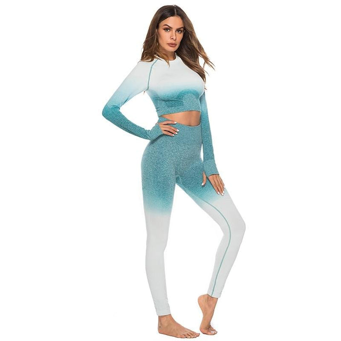 Women's Two Piece Suit Fashion Long Sleeve Tops Sport Suit Gym Fitness Tracksuit Women Clothing Lady Workout Shirt Pant Two Piece Women Sets AwsomU