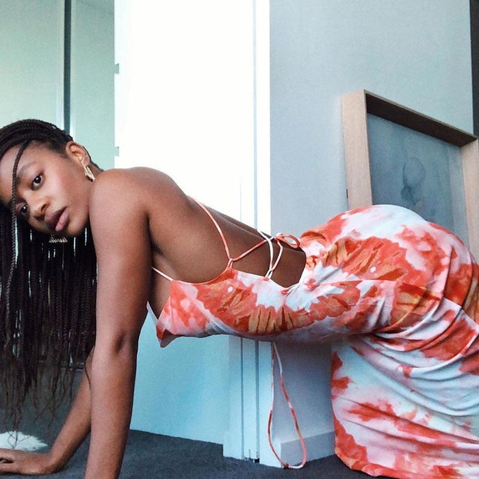 Dresses Tie Dye Print Fashion Sexy Backless Lace Up Midi Dresses Sleeveless Club Party Holiday Spaghetti Strap Sundress AwsomU