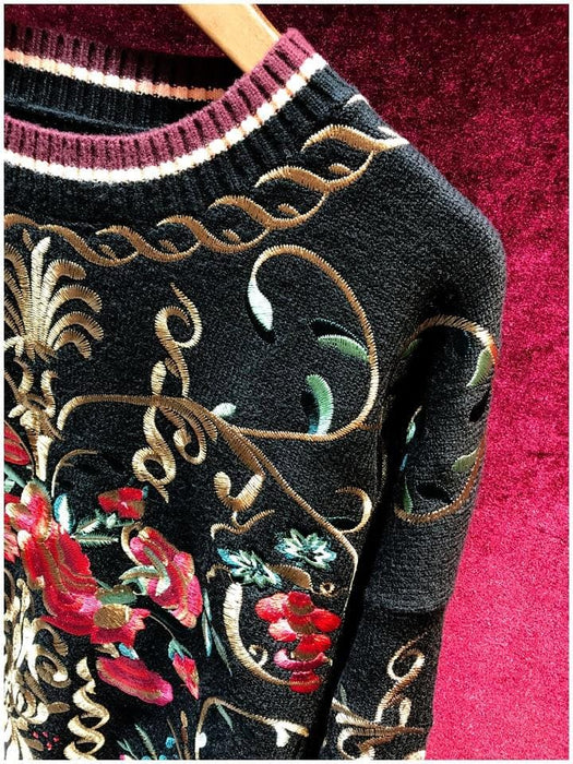 Pullovers Svoryxiu High Quality Wool Blend Pullover Sweater Women's luxury Floral Embroidery Autumn Winter Runway Thick Knitting Jumper|Pullovers| AwsomU