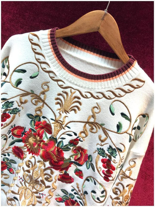 Pullovers Svoryxiu High Quality Wool Blend Pullover Sweater Women's luxury Floral Embroidery Autumn Winter Runway Thick Knitting Jumper|Pullovers| AwsomU
