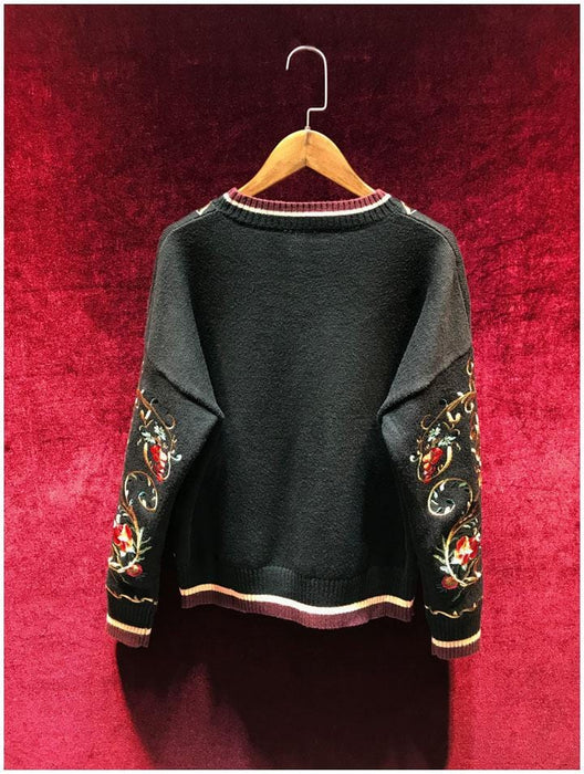 Pullovers Svoryxiu High Quality Wool Blend Pullover Sweater Women's luxury Floral Embroidery Autumn Winter Runway Thick Knitting Jumper|Pullovers| AwsomU