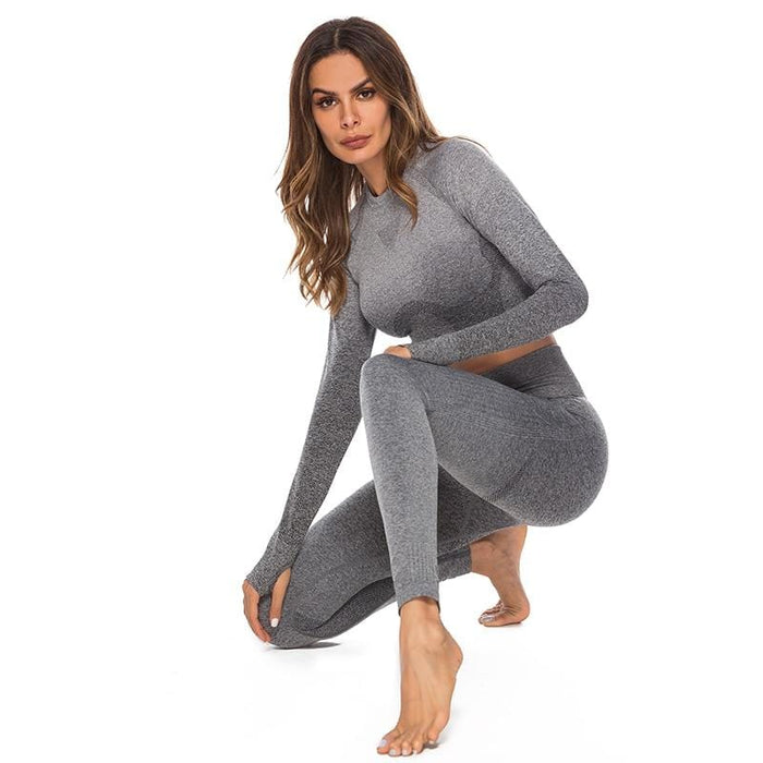 Women's Two Piece Suit Fashion Long Sleeve Tops Sport Suit Gym Fitness Tracksuit Women Clothing Lady Workout Shirt Pant Two Piece Women Sets AwsomU