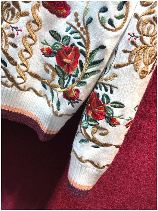 Pullovers Svoryxiu High Quality Wool Blend Pullover Sweater Women's luxury Floral Embroidery Autumn Winter Runway Thick Knitting Jumper|Pullovers| AwsomU