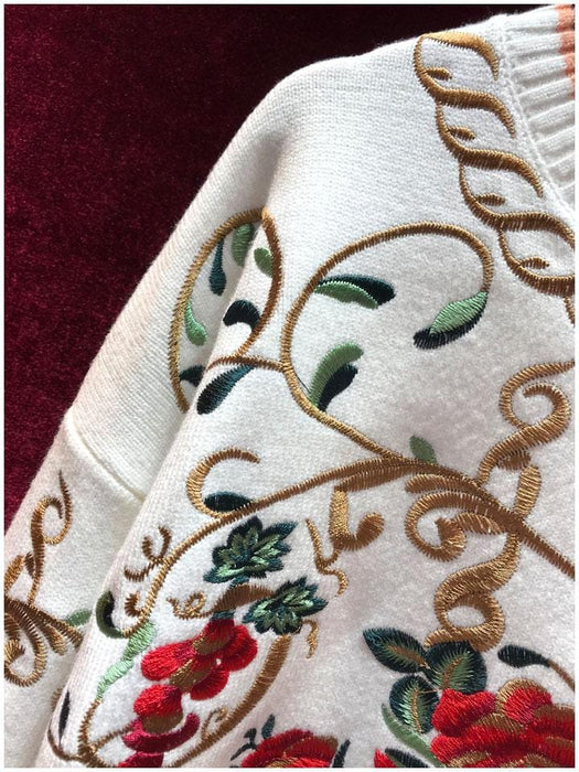 Pullovers Svoryxiu High Quality Wool Blend Pullover Sweater Women's luxury Floral Embroidery Autumn Winter Runway Thick Knitting Jumper|Pullovers| AwsomU