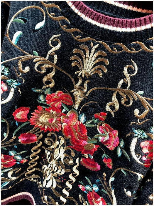 Pullovers Svoryxiu High Quality Wool Blend Pullover Sweater Women's luxury Floral Embroidery Autumn Winter Runway Thick Knitting Jumper|Pullovers| AwsomU