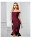 Dresses Black Off Shoulder Mermaid Bandage Dress For Women Sexy Ruffles Midi Celebrity Club Runway Party Dresses AwsomU