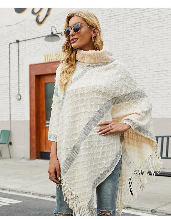 Scarfs Fur Collar Shawl Sweater Women Fall Ponchos and Capes Long Poncho AwsomU