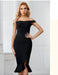 Dresses Black Off Shoulder Mermaid Bandage Dress For Women Sexy Ruffles Midi Celebrity Club Runway Party Dresses AwsomU