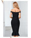 Dresses Black Off Shoulder Mermaid Bandage Dress For Women Sexy Ruffles Midi Celebrity Club Runway Party Dresses AwsomU