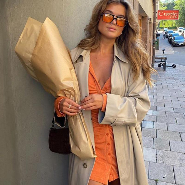 Sun-imperial - green casual long sleeve autumn bodycon mini dress with ruched center and turn down orange / L Sun-imperial - green casual long sleeve autumn bodycon mini dress with ruched center and turn down orange / L