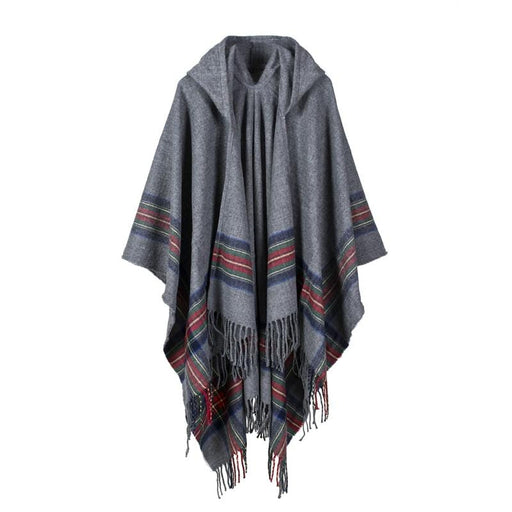 Scarfs New fashion women winter shawl wraps thick warm blanket scarf oversize hooded black ponchos and capes striped tassel AwsomU