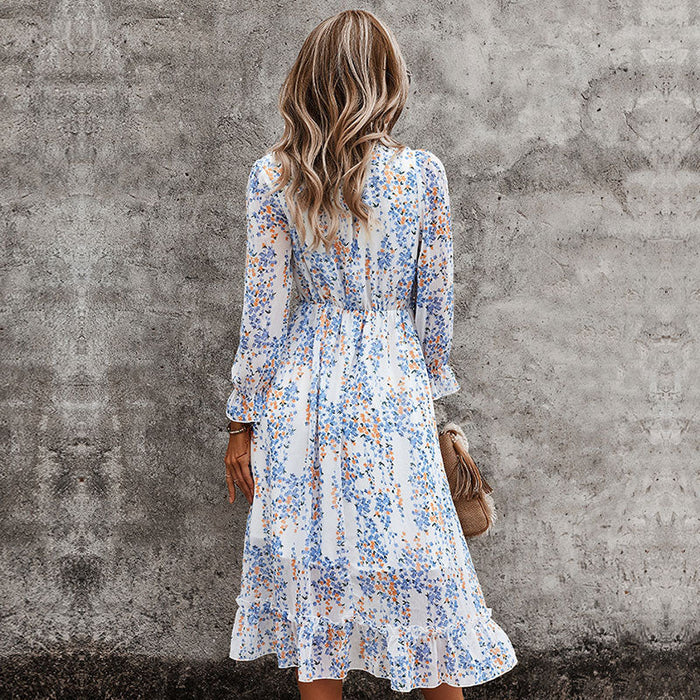 Floral Dresses Casual Elegant  Chiffon Dress Butterfly Sleeve
