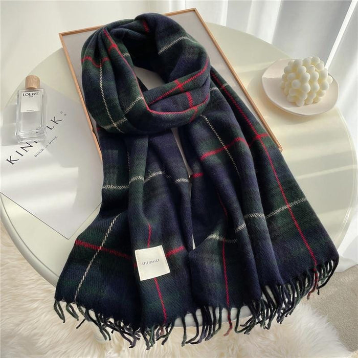Scarfs Thick Warm Winter Scarf Design Print Women Cashmere Pashmina Shawl Lady Wrap Tassel Scarves Knitted AwsomU