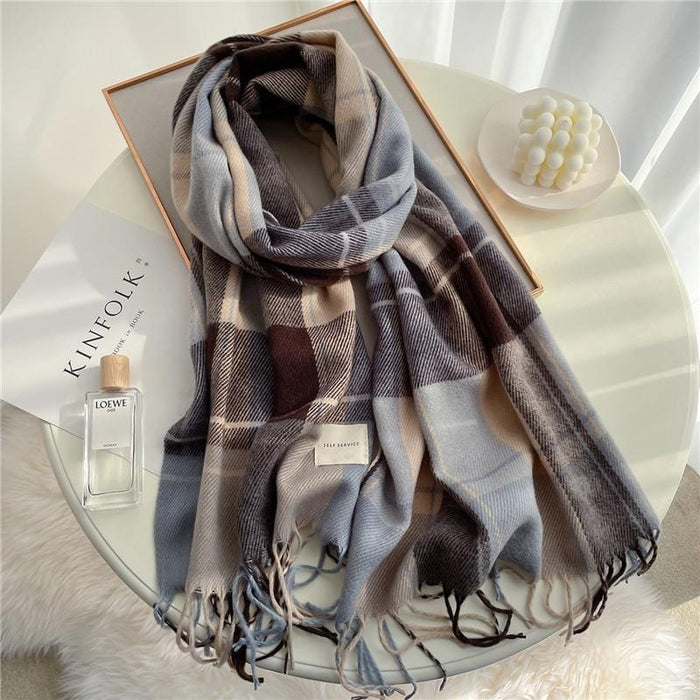 Scarfs Thick Warm Winter Scarf Design Print Women Cashmere Pashmina Shawl Lady Wrap Tassel Scarves Knitted AwsomU