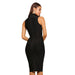 Dresses Black High Neck Knee Length Sleeveless Tank Sexy Women Club Bandage Dress Bodycon Dress Women AwsomU