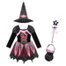 Girl's Clothing Kid Girls Halloween Witch Costume Sparkly Silver Stars Printed Carnival Cosplay Dress with Pointed Hat Wand Dress Up AwsomU