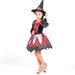 Girl's Clothing Kid Girls Halloween Witch Costume Sparkly Silver Stars Printed Carnival Cosplay Dress with Pointed Hat Wand Dress Up AwsomU