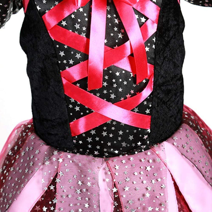 Girl's Clothing Kid Girls Halloween Witch Costume Sparkly Silver Stars Printed Carnival Cosplay Dress with Pointed Hat Wand Dress Up AwsomU