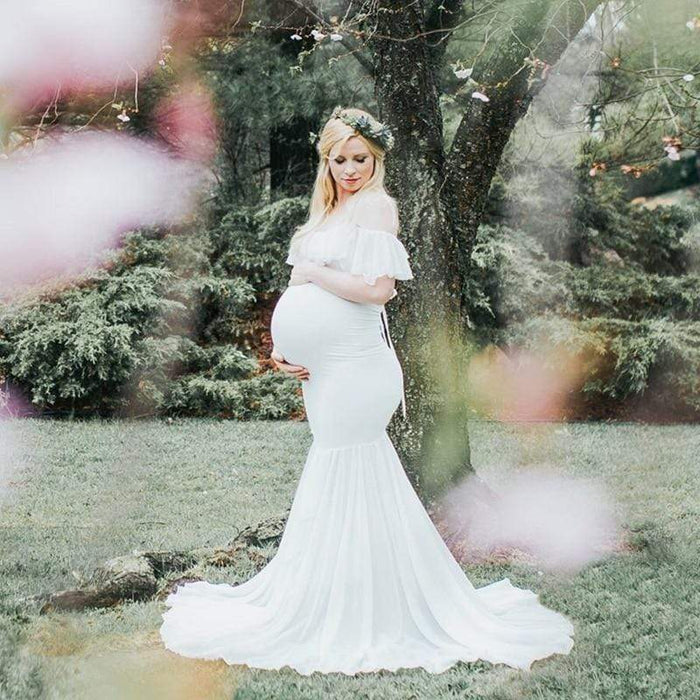 Babymoon Off Shoulder Maternity Gown Dress - White White / M Babymoon Off Shoulder Maternity Gown Dress - White White / M