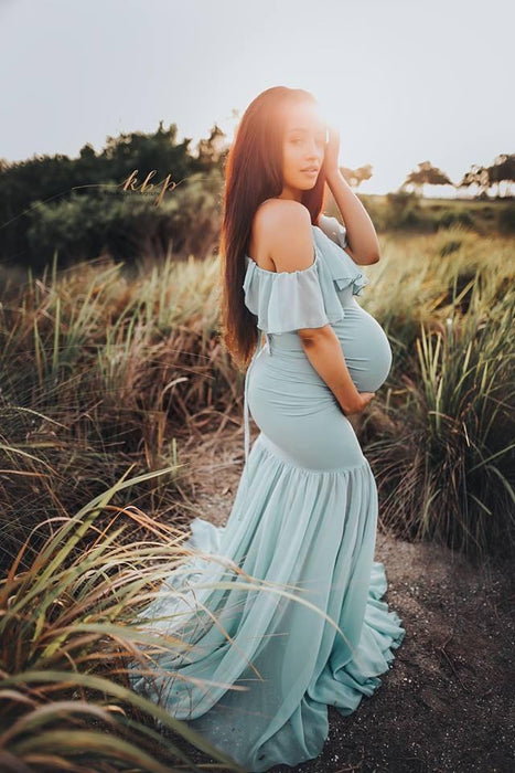 Mermaid Maternity Dresses For Photo Shoot Pregnant Women Pregnancy Dress Lake blue / S Mermaid Maternity Dresses For Photo Shoot Pregnant Women Pregnancy Dress Lake blue / S