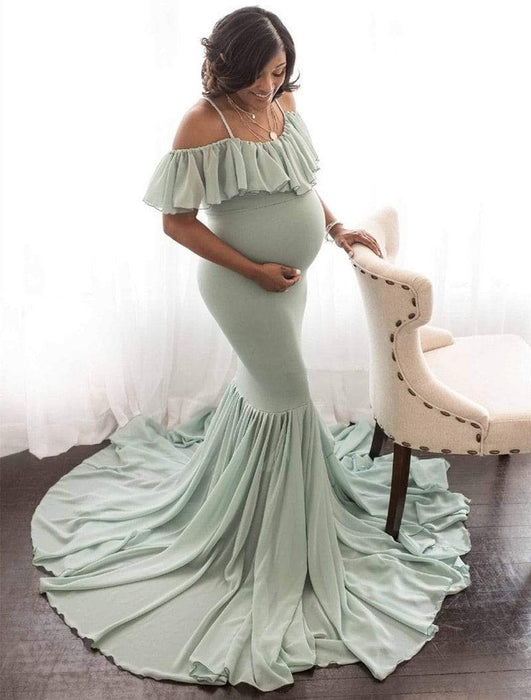 Mermaid Maternity Dresses For Photo Shoot Pregnant Women Pregnancy Dress Lake blue / S Mermaid Maternity Dresses For Photo Shoot Pregnant Women Pregnancy Dress Lake blue / S