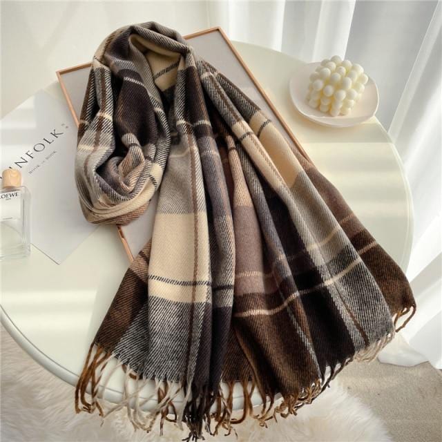 Scarfs Thick Warm Winter Scarf Design Print Women Cashmere Pashmina Shawl Lady Wrap Tassel Scarves Knitted AwsomU