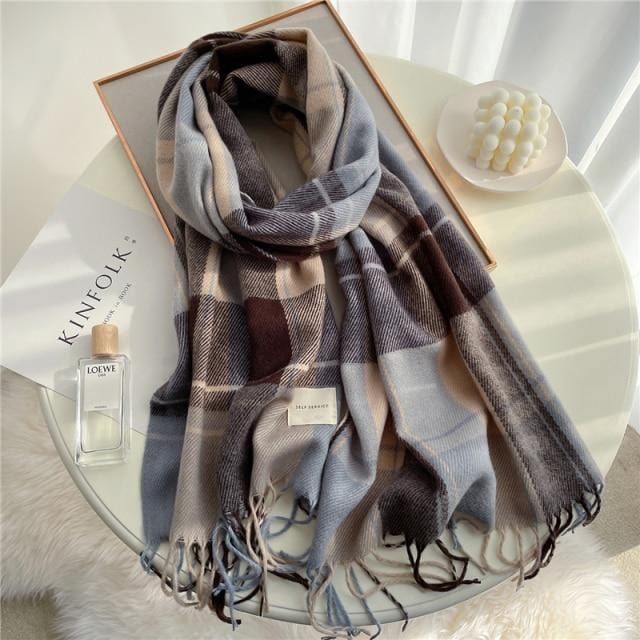 Scarfs Thick Warm Winter Scarf Design Print Women Cashmere Pashmina Shawl Lady Wrap Tassel Scarves Knitted AwsomU