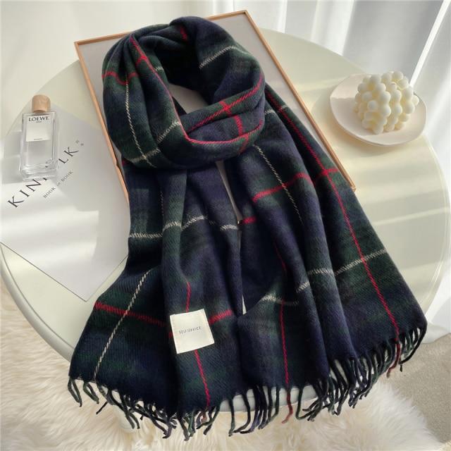 Scarfs Thick Warm Winter Scarf Design Print Women Cashmere Pashmina Shawl Lady Wrap Tassel Scarves Knitted AwsomU