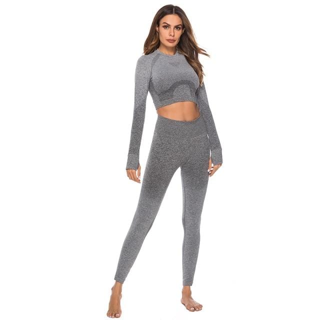 Women's Two Piece Suit Fashion Long Sleeve Tops Sport Suit Gym Fitness Tracksuit Women Clothing Lady Workout Shirt Pant Two Piece Women Sets AwsomU