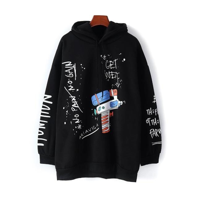 Women's Hoodie Cotton graffiti hooded sweatshirt women's fall and winter loose large version plus velvet warm hoodie jacket AwsomU