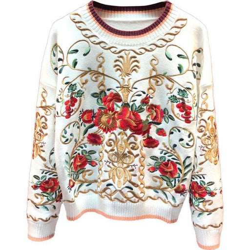 Pullovers Svoryxiu High Quality Wool Blend Pullover Sweater Women's luxury Floral Embroidery Autumn Winter Runway Thick Knitting Jumper|Pullovers| AwsomU