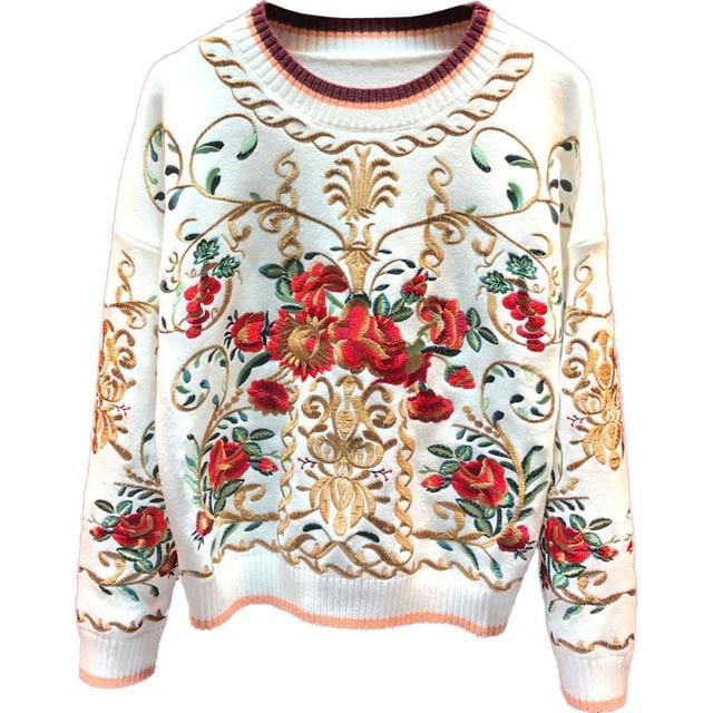 Pullovers Svoryxiu High Quality Wool Blend Pullover Sweater Women's luxury Floral Embroidery Autumn Winter Runway Thick Knitting Jumper|Pullovers| AwsomU