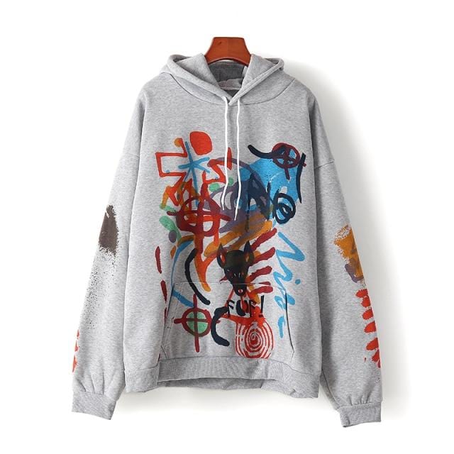 Women's Hoodie Cotton graffiti hooded sweatshirt women's fall and winter loose large version plus velvet warm hoodie jacket AwsomU
