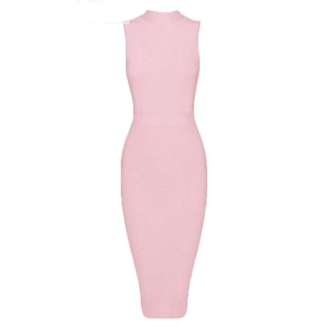 Dresses Black High Neck Knee Length Sleeveless Tank Sexy Women Club Bandage Dress Bodycon Dress Women AwsomU