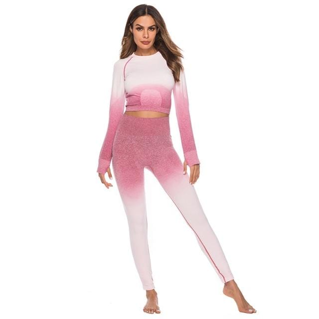 Women's Two Piece Suit Fashion Long Sleeve Tops Sport Suit Gym Fitness Tracksuit Women Clothing Lady Workout Shirt Pant Two Piece Women Sets AwsomU