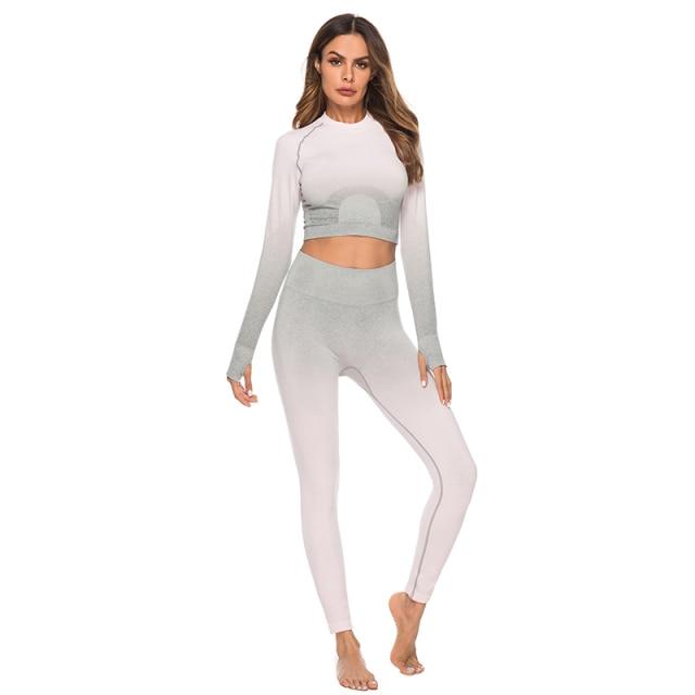 Women's Two Piece Suit Fashion Long Sleeve Tops Sport Suit Gym Fitness Tracksuit Women Clothing Lady Workout Shirt Pant Two Piece Women Sets AwsomU