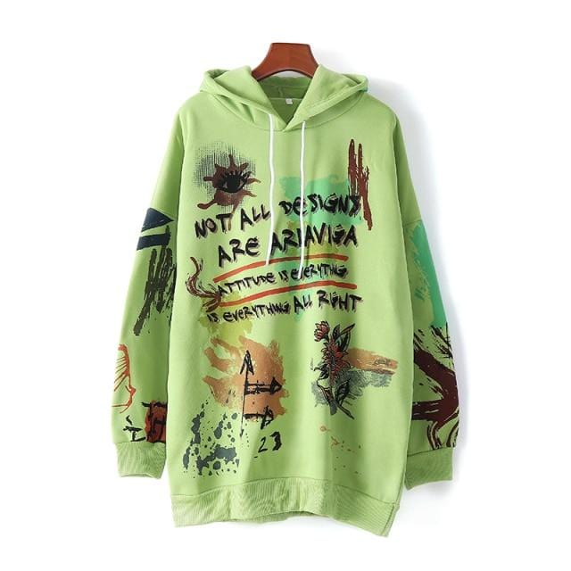 Women's Hoodie Cotton graffiti hooded sweatshirt women's fall and winter loose large version plus velvet warm hoodie jacket AwsomU