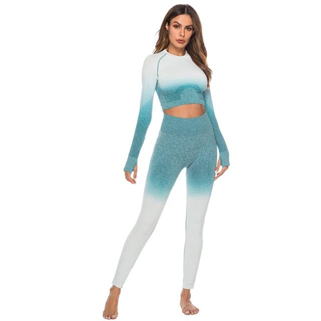 Women's Two Piece Suit Fashion Long Sleeve Tops Sport Suit Gym Fitness Tracksuit Women Clothing Lady Workout Shirt Pant Two Piece Women Sets AwsomU