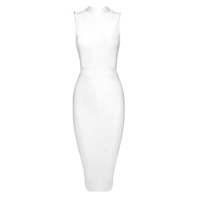 Dresses Black High Neck Knee Length Sleeveless Tank Sexy Women Club Bandage Dress Bodycon Dress Women AwsomU