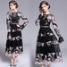 Dresses Fashion Runway Dress Spring Fall Women's Dress O Neck Flare Sleeve Flowers Embroidery Elegant Lace Long Dresses AwsomU